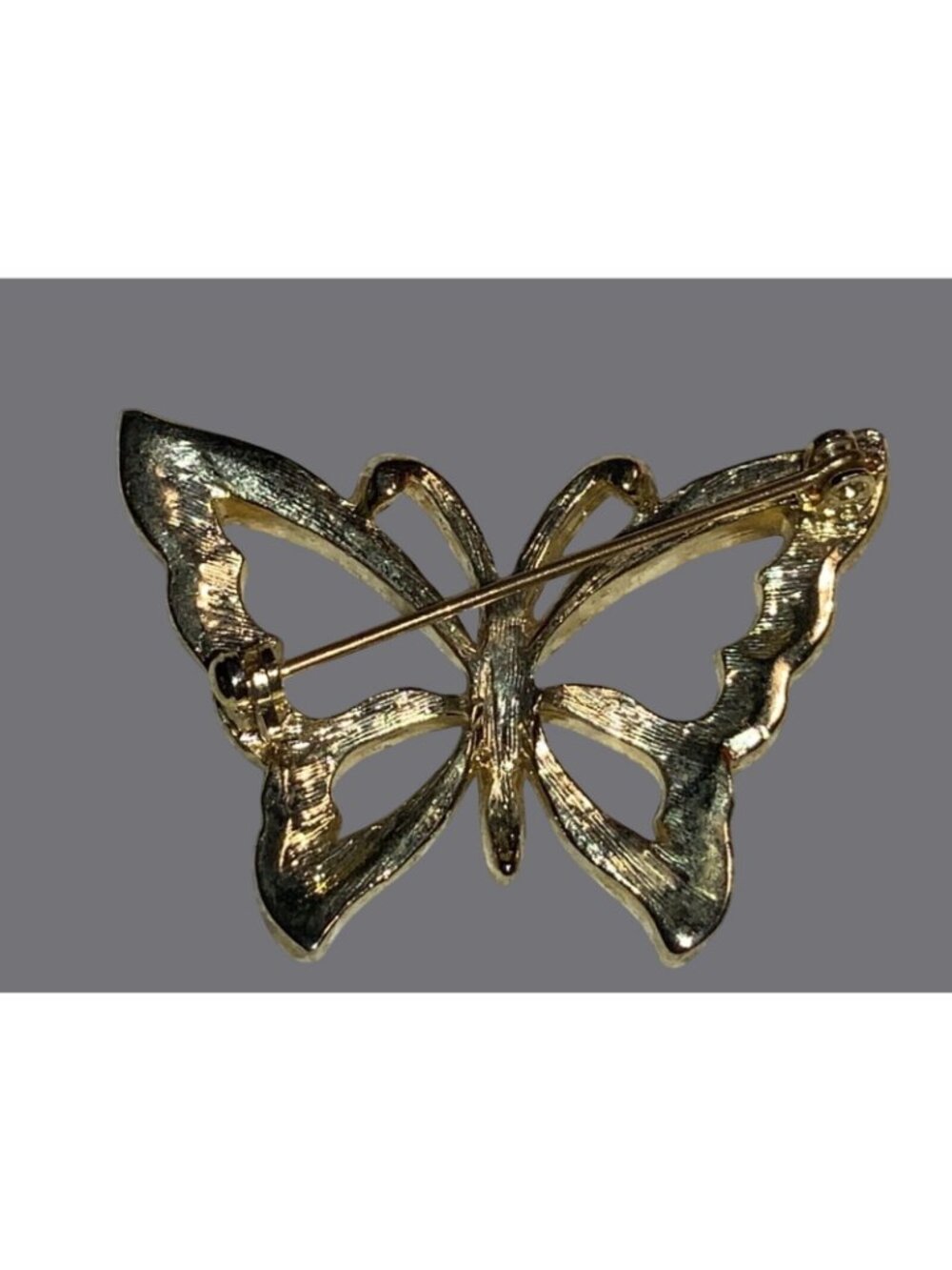 Gold Tone Butterfly Brooch With Clear Rhinestone Detailing Women Jewelry - Picture 6 of 6